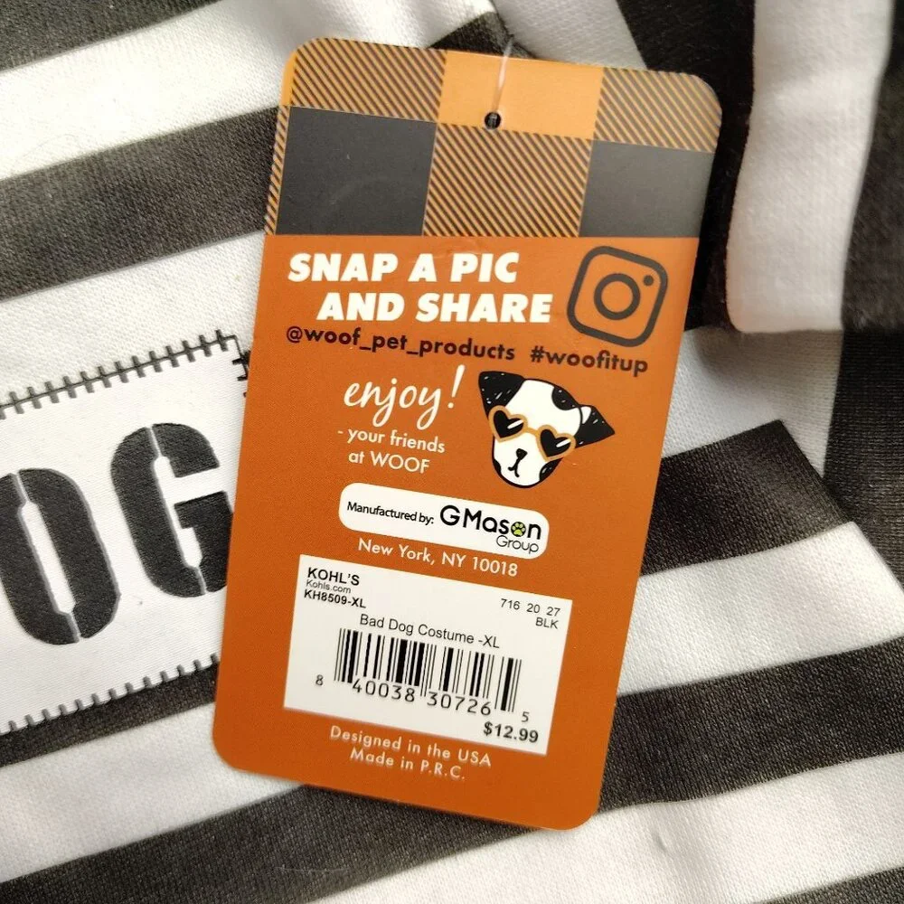 Woof Bad Dog Striped Jailbird Costume XL Fun Halloween Pet Outfit